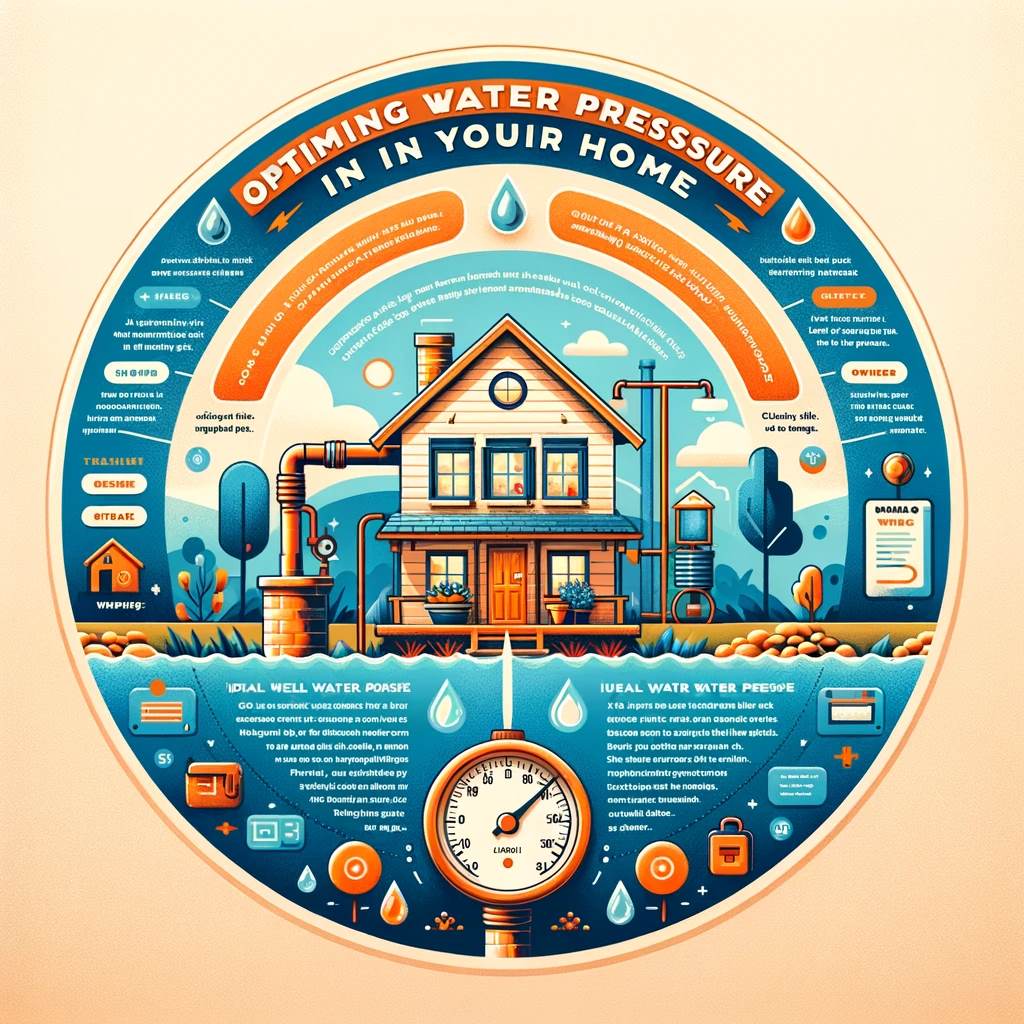 An informative and educational graphic titled 'Optimizing Water Pressure in Your Home'. The background should resemble a cozy home environment